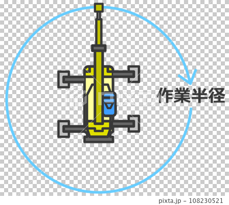 建築現場で資材や荷物を吊上げるクレーン車の平面イラスト 建築現場で資材や荷物を吊上げるクレーン車の平面イラスト 108230521