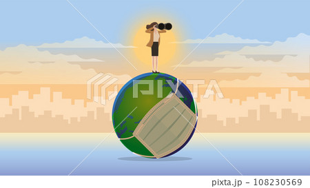 A vision businesswoman uses binoculars in the bad world. A vision businesswoman uses binoculars in the bad world. 108230569