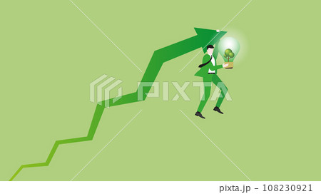 A businessman hangs a rising arrow with a tree lightbulb. 108230921