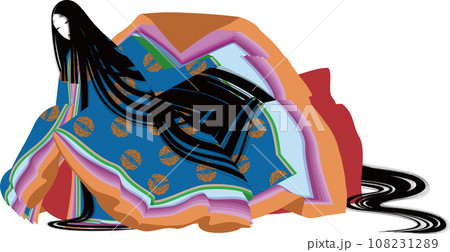 平安時代風の袿姿のうつろな表情の女性のイメージイラスト 108231289