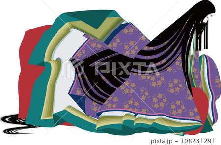 平安時代風の袿姿のうつろな表情の女性のイメージイラスト 108231291