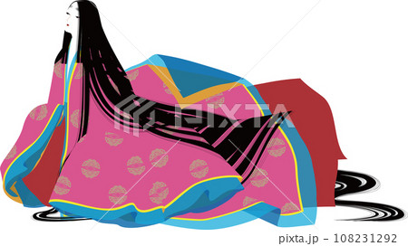 平安時代風の袿姿のうつろな表情の女性のイメージイラスト 108231292