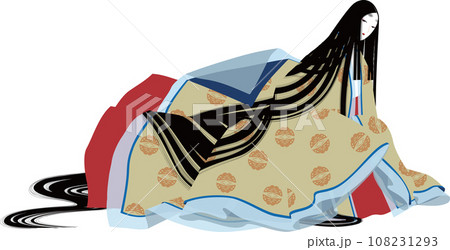 平安時代風の袿姿のうつろな表情の女性のイメージイラスト 108231293