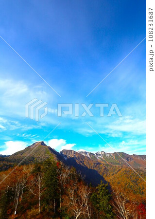 燃える秋、錦秋の北海道、十月、層雲峡の紅葉、黒岳ロープウェイ、ロープウェーで登る黒岳、赤黄色の紅葉 108231687