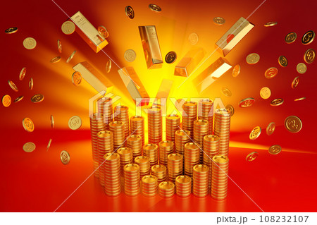 Coins explosion or falling gold coin, jackpot casino or business success concept, 3d render. 108232107