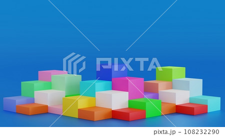 Empty multi color rectangle podium geometric shape pedestal, product display presentation, 3D render 108232290