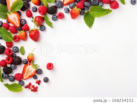 Frame of fresh berries on white background....のイラスト素材 [108234152] - PIXTA