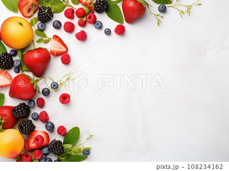 Frame of fresh berries on white background....のイラスト素材 [108234162] - PIXTA