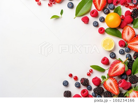 Frame of fresh berries on white background....のイラスト素材 [108234166] - PIXTA
