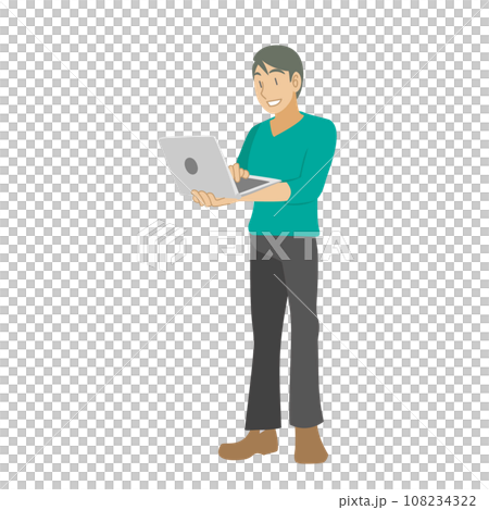 一個男人在手裡拿著筆記型電腦工作 108234322