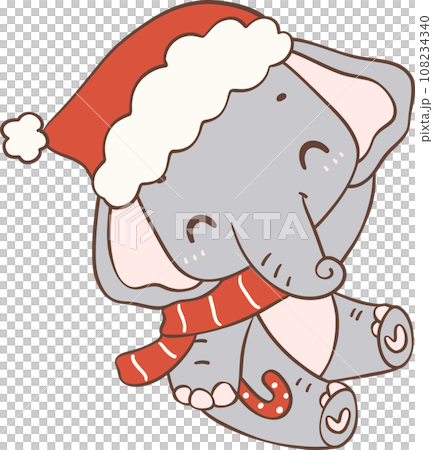 Christmas Elephant with Santa Hat Cartoon Animal Hand Drawing Christmas Elephant with Santa Hat Cartoon Animal Hand Drawing 108234340