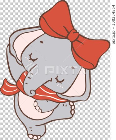 Cute Baby Elephant Christmas with Red Bow Animal Cartoon Doodle illustration. 108234854