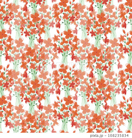Hand drawn watercolor abstract orange daisy flowers bouquet seamless pattern isolated on white background. Can be used for textile, fabric and other printed products. 108235834