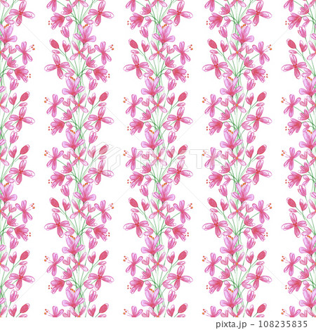 Hand drawn watercolor abstract daisy flowers bouquet seamless pattern isolated on white background. Can be used for textile, fabric and other printed products. 108235835
