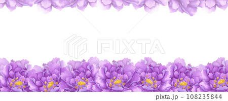 Hand drawn watercolor purple peony banner border isolated on white background. Can be used for banner decoration and other printed products. Hand drawn watercolor purple peony banner border isolated on white background. Can be used for banner decoration and other printed products. 108235844