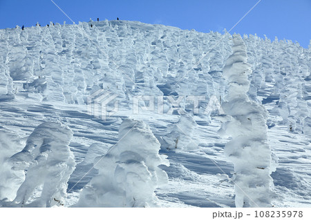 山形蔵王スキー場　ゴンドラ駅地蔵山頂から望む樹氷原の絶景 108235978
