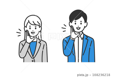 呼びかけのポーズをするビジネスパーソン男女のセット【人物ベクターイラスト素材】 呼びかけのポーズをするビジネスパーソン男女のセット【人物ベクターイラスト素材】 108236218