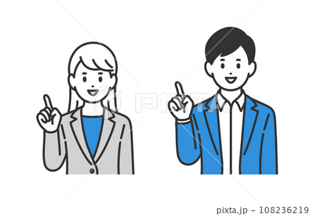 指差しのポーズをするビジネスパーソン男女のセット【人物ベクターイラスト素材】 108236219