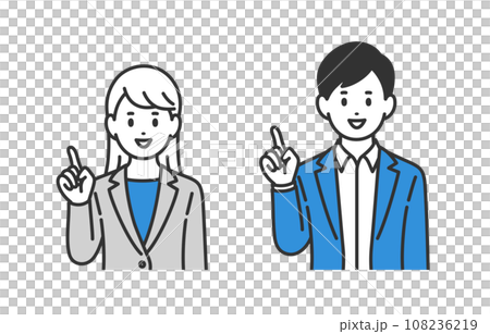 指差しのポーズをするビジネスパーソン男女のセット【人物ベクターイラスト素材】 108236219