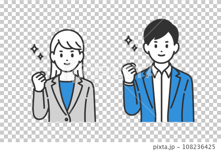 ガッツポーズをするビジネスパーソン男女のセット【人物ベクターイラスト素材】 108236425