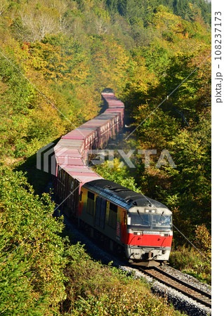 紅葉する常紋峠を走る貨物列車 紅葉する常紋峠を走る貨物列車 108237173