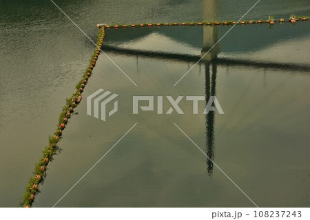 ダム湖に反射する日向ダムのふれあい大橋 ダム湖に反射する日向ダムのふれあい大橋 108237243