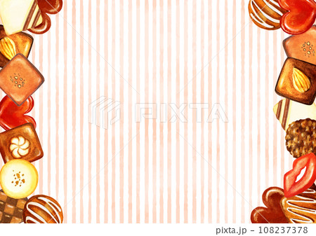 かわいい水彩のチョコとストライプ柄の背景 108237378