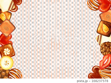 かわいい水彩のチョコとストライプ柄の背景 108237378