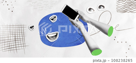 Person using a smartphone with eyes and mouth 108238265