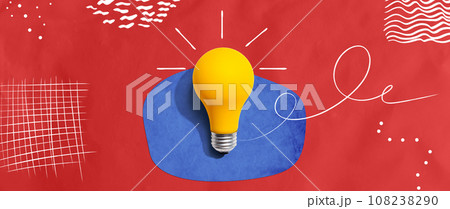 Yellow light bulb with handwritten sketch 108238290