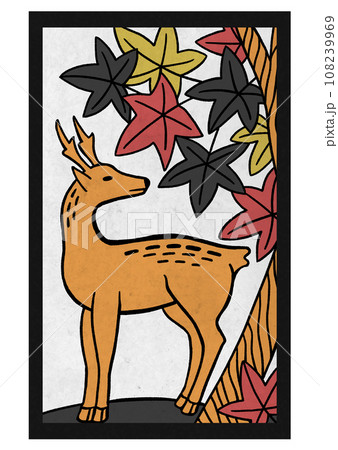 花札 紅葉に鹿のイラスト素材 [108239969] - PIXTA