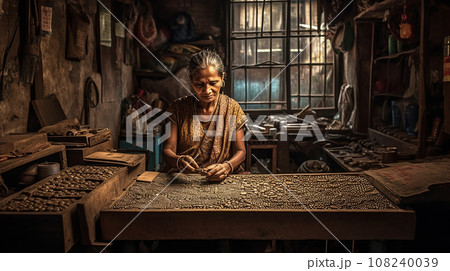 スラム街でモノを売る貧困層のアジア人女性 108240039