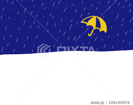 Painting of yellow umbrella and rain on dark blue and white background 108240078