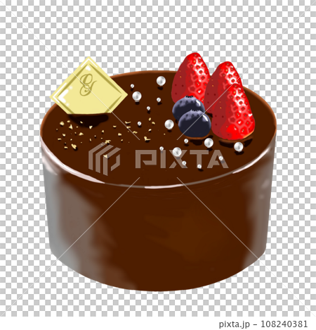 草莓裝飾的光澤巧克力蛋糕 108240381