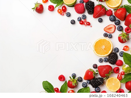 Frame of fresh berries on white background....のイラスト素材 [108240463] - PIXTA