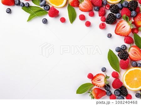 Frame of fresh berries on white background....のイラスト素材 [108240468] - PIXTA