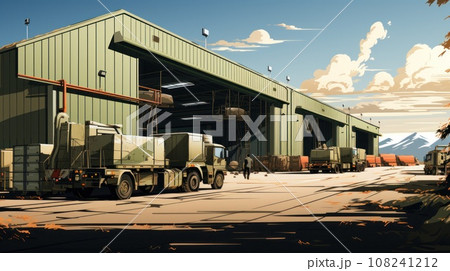 Hangar. Military air base. Loading works. 108241212