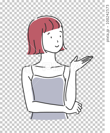 笑顔で手のひらを差し出すポーズをする女性のイラスト素材のイラスト素材 [108242573] - PIXTA