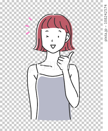 微笑豎起大拇指姿勢的女人插畫素材 108242574