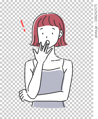 ビックリした表情とポーズの女性のイラスト素材 108242575