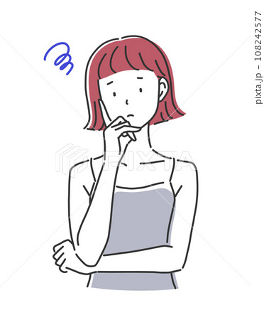 困っている表情とポーズの女性のイラスト素材 108242577