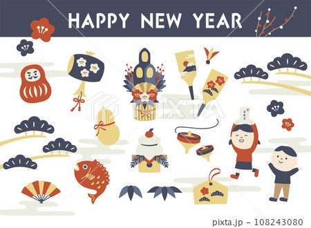 お正月のイラストセット お正月のイラストセット 108243080