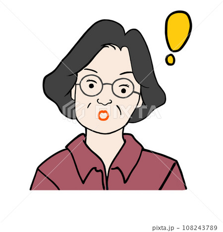 びっくりしたメガネをかけたおばあさん びっくりしたメガネをかけたおばあさん 108243789