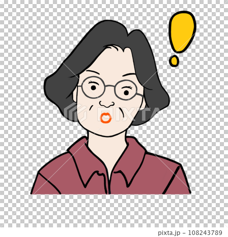 びっくりしたメガネをかけたおばあさん びっくりしたメガネをかけたおばあさん 108243789