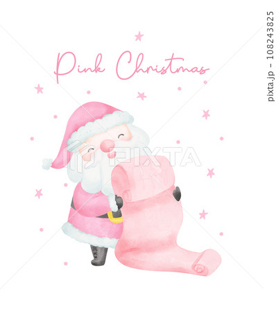 Cute Pink Christmas Santa Claus with name list watercolor Cartoon character Hand Painting 108243825