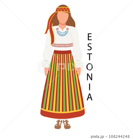 Woman in Estonian folk costume. Culture and traditions of Estonia. Illustration, vector 108244248