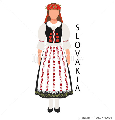 Woman in Slovak folk costume. Culture and - Stock Illustration