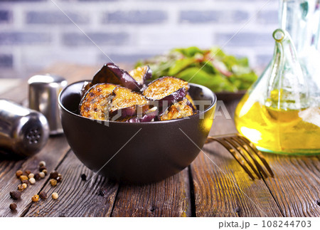 fried egg plant with Chinese chili sauce bowl 108244703