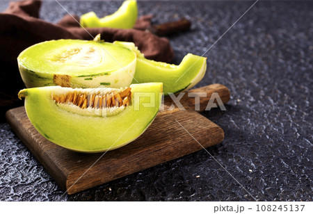 slice of japanese melons, orange melon or cantaloupe melon slice of japanese melons, orange melon or cantaloupe melon 108245137