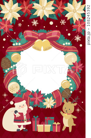 クリスマスリースのイラストフレーム赤背景_縦3 クリスマスリースのイラストフレーム赤背景_縦3 108245392